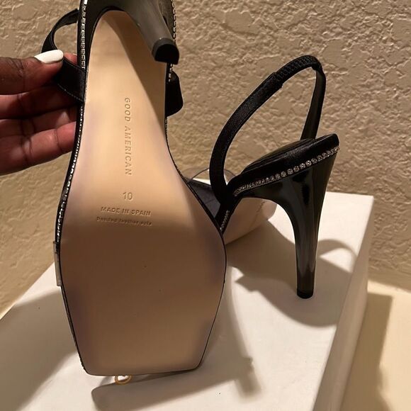 Good American Womens 10 Crystal Crush Sandals Heels Rhinestone Trim Black New - Picture 9 of 12